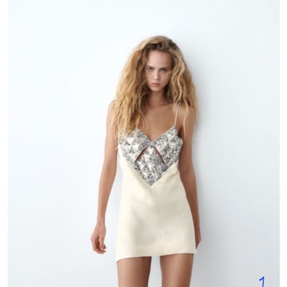 Zara Cream and Black Mini Dress